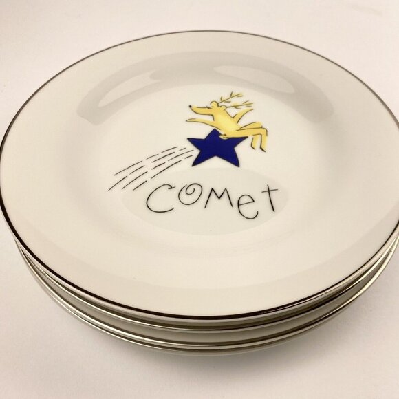 Pottery Barn Reindeer 8.5 in side/salad/dessert plates set of 4, Comet, Blitzen - Picture 7 of 8